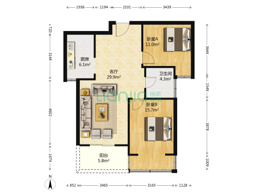 朗诗新郡 2室1厅1卫 91平方