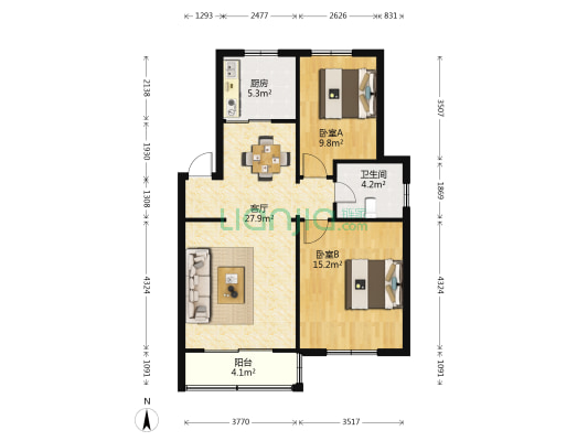 南城雅苑 2室1厅1卫 87平方