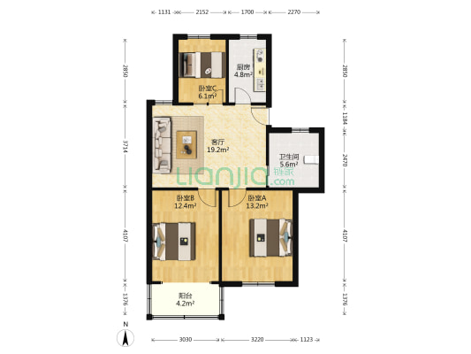 运河东苑 3室1厅1卫 79平方