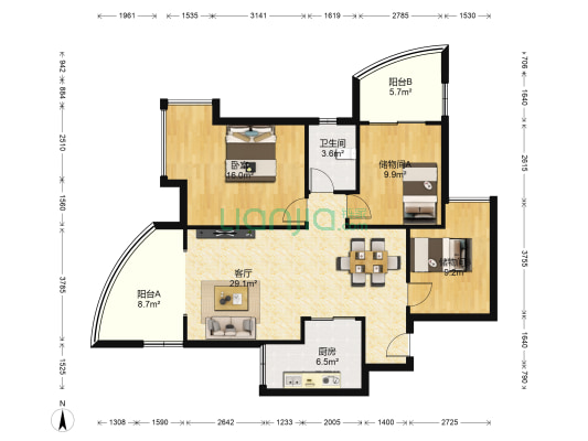 锦上城 1室1厅1卫 95平方