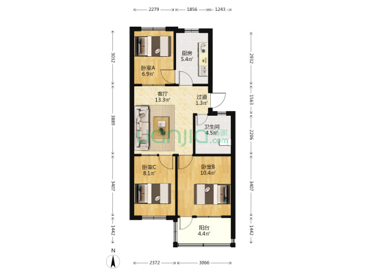 新元小区北区 3室1厅1卫 68平方