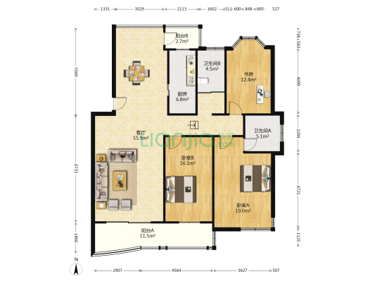 春江花月 3室1厅2卫 147平方