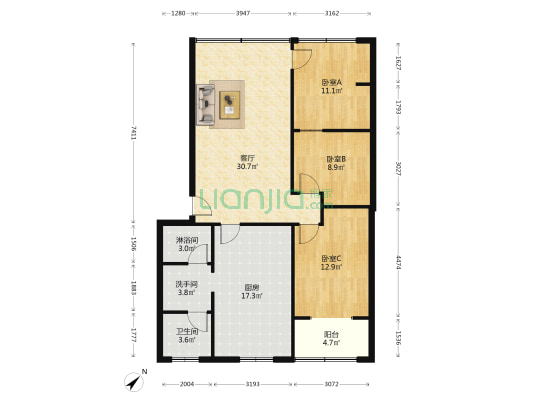 万春东路52号 3室1厅3卫 109平方
