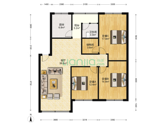 陵州路一段237号 3室1厅1卫 126平方