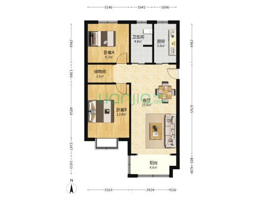 林山雅苑 2室1厅1卫 84平方