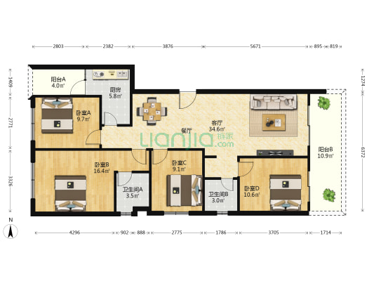 春江海岸 4室1厅2卫 129平方