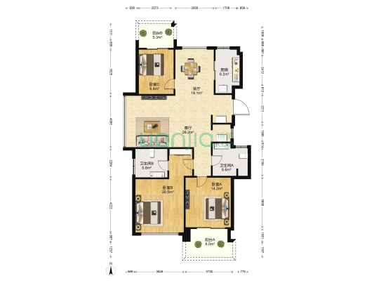 金色黎明三期 3室2厅2卫 139平方