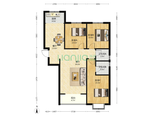 宜家花园 3室2厅2卫 128平方