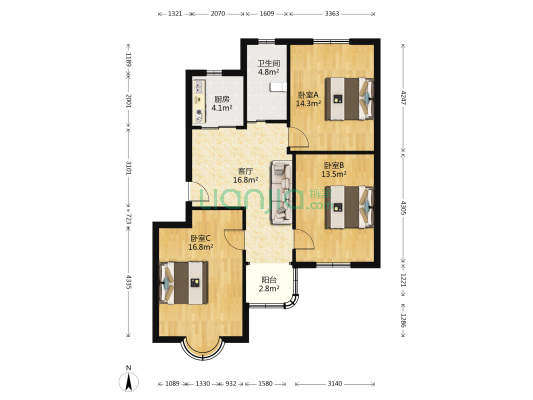 富民新村西区 3室1厅1卫 88平方