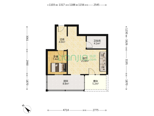 康安二道街 1室1厅1卫 51平方