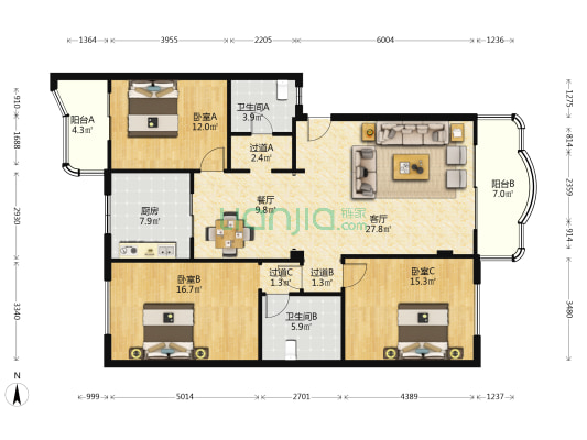 顺苑(燃灯寺路) 3室2厅2卫 131平方