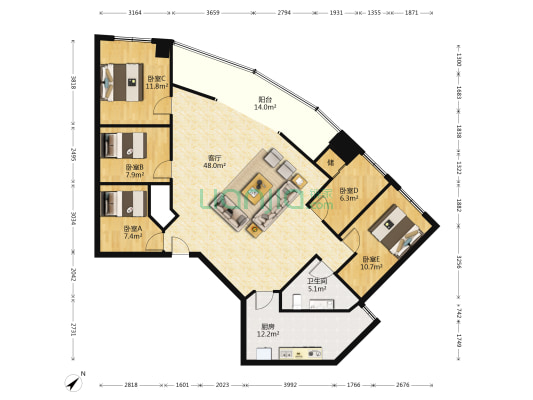 金阳大厦 5室1厅1卫 170平方