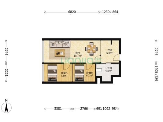 富弘广场 2室1厅1卫 64平方