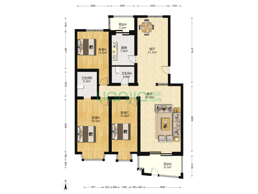 百旺家苑 3室2厅2卫 164平方