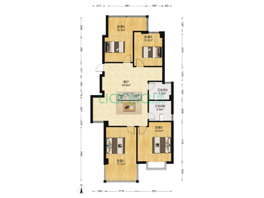 大梦山小区 4室1厅2卫 118平方