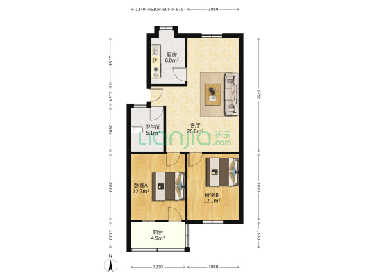 地矿局赣东北大队宿舍 2室1厅1卫 76平方