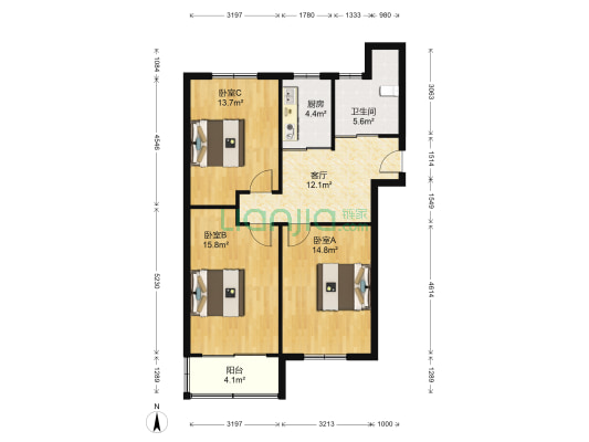 江海新村北区 3室1厅1卫 85平方