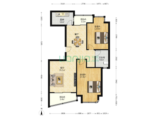 梅川雅苑 2室1厅1卫 104平方
