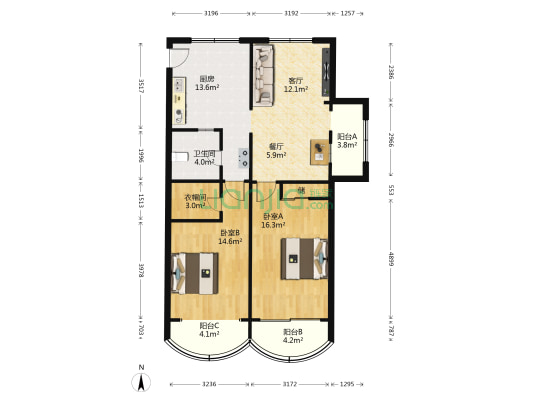 沪金大楼 2室2厅1卫 127平方