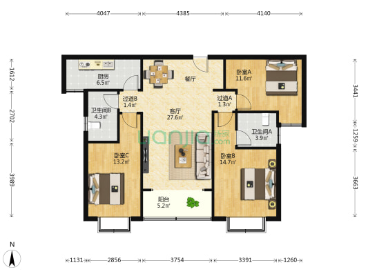 广杰·金玉华府 3室1厅2卫 121平方