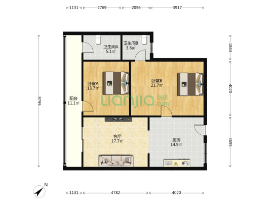 茶山村十八区A区 2室1厅2卫 108平方
