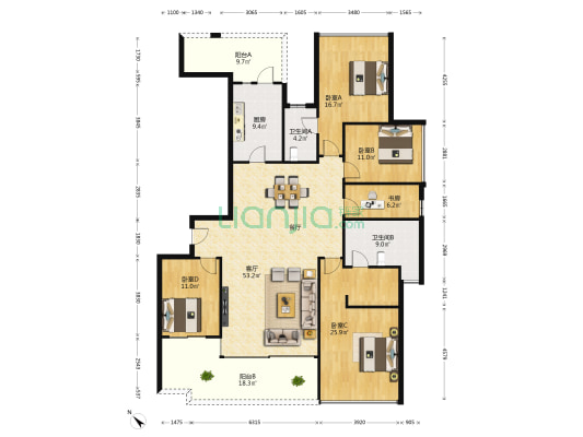 大学小筑 5室1厅2卫 214平方