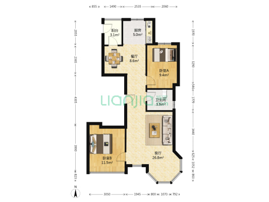 世茂威廉公馆 2室2厅1卫 106平方