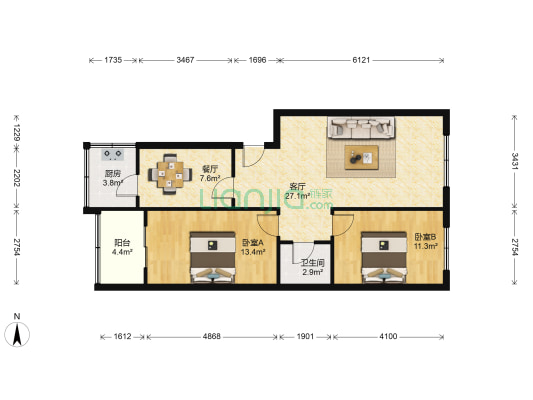 自来水家属楼 2室2厅1卫 89平方