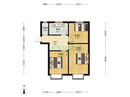 望岭路16号院 3室0厅1卫 58平方