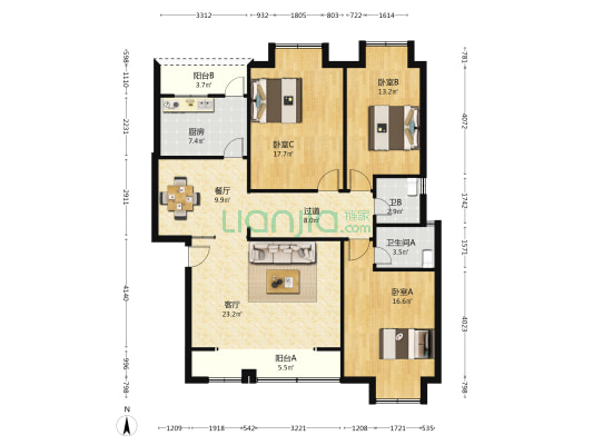益通小区 3室2厅2卫 120平方