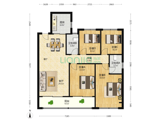 合景臻颐府 4室1厅2卫 134平方