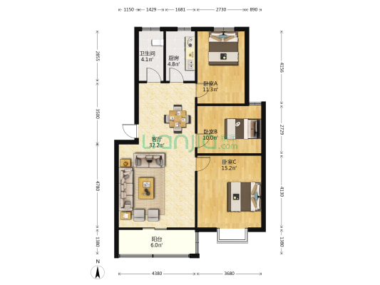 锦绣名门 3室1厅1卫 99平方