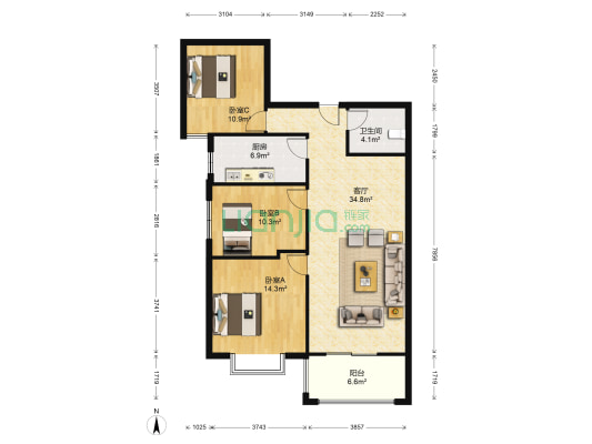华储佳苑 3室1厅1卫 115平方