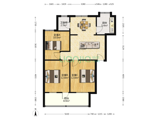 巴陵中路598号 3室2厅1卫 90平方