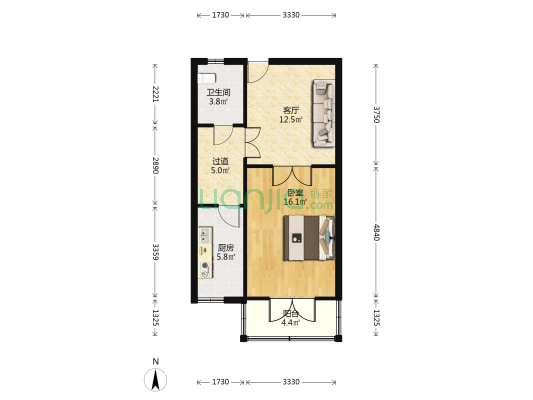 月洁里 1室1厅1卫 60平方