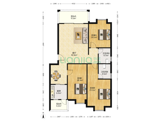 金田花园 3室1厅2卫 135平方