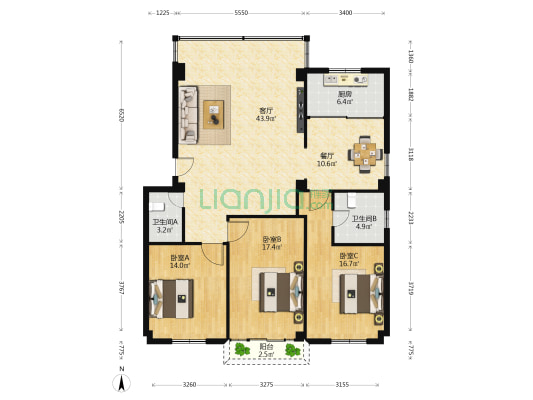 包印嘉禾花园 3室2厅2卫 135平方