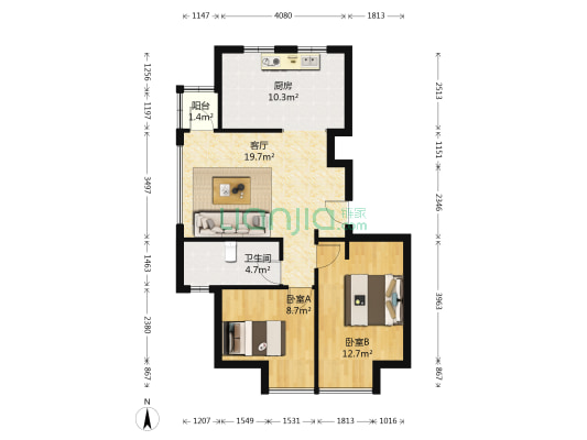 鹏辉新世纪二期 2室1厅1卫 72平方