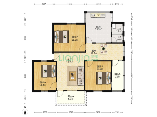 外贸大院 3室2厅2卫 114平方