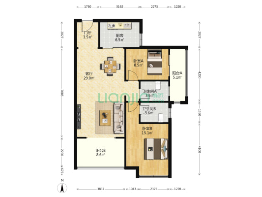 花港小区 2室1厅2卫 96平方