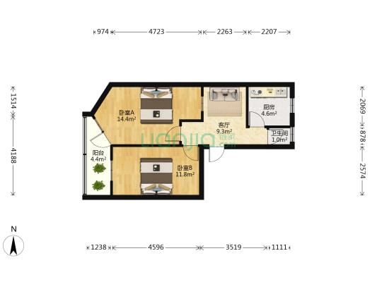 永华里生活小区 2室1厅1卫 53平方