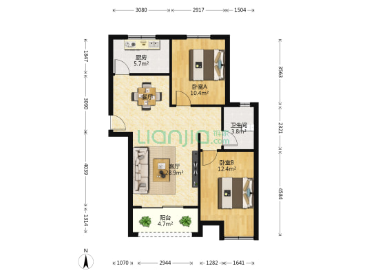 大河东都一期 2室1厅1卫 91平方