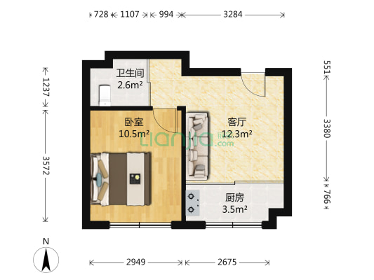 益和国际城 1室1厅1卫 44平方