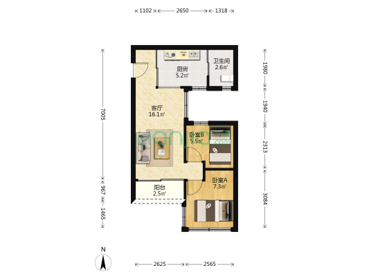 上九路 2室1厅1卫 46平方