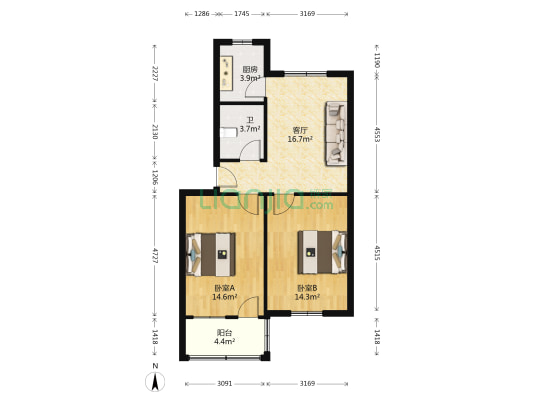 检察院家属院 2室1厅1卫 71平方