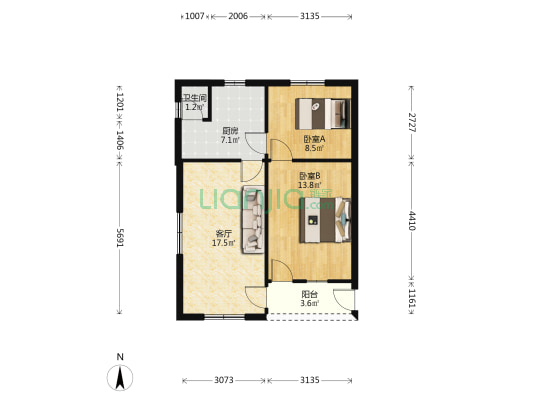 快乐里 2室1厅1卫 61平方