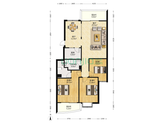 东坡丽园 3室2厅2卫 113平方