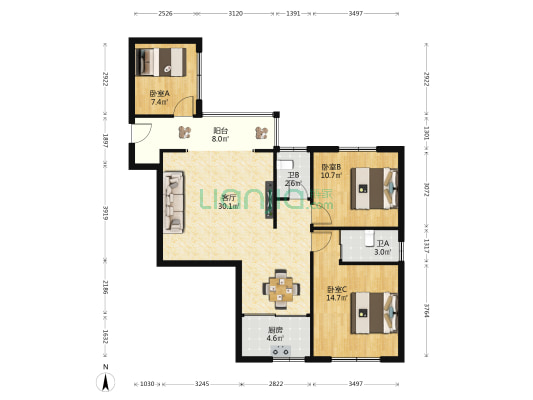 逸秀雅苑 3室1厅2卫 101平方