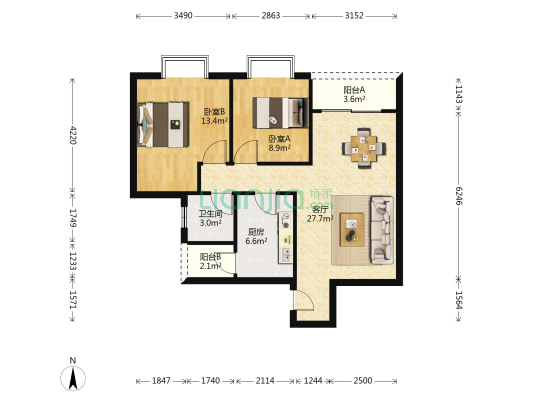 中豪华厦 2室1厅1卫 85平方