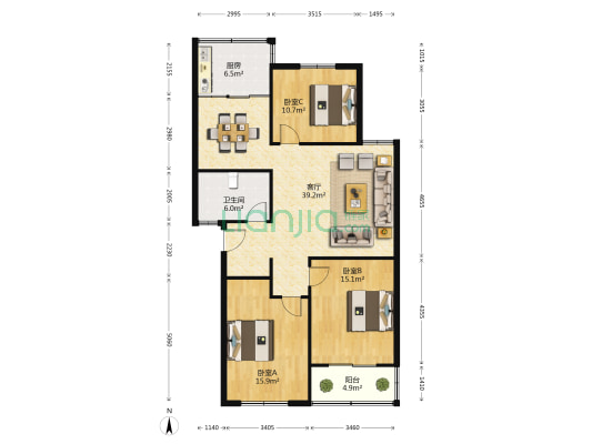 三和花园 3室1厅1卫 115平方